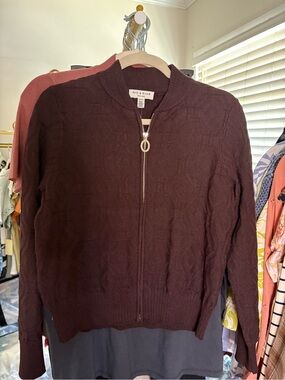Women's Zip-Front Textured Cardigan Sweater - Dark Brown
